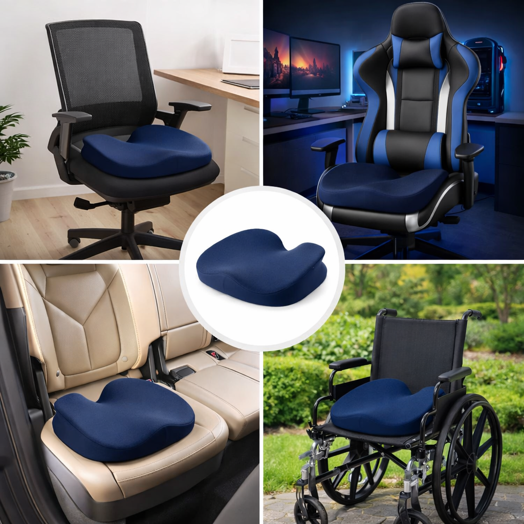 Memory Foam Ergonomic Seat Cushion for Back Pain Relief – Comfort for Work, Gaming, and Long Sitting Hours