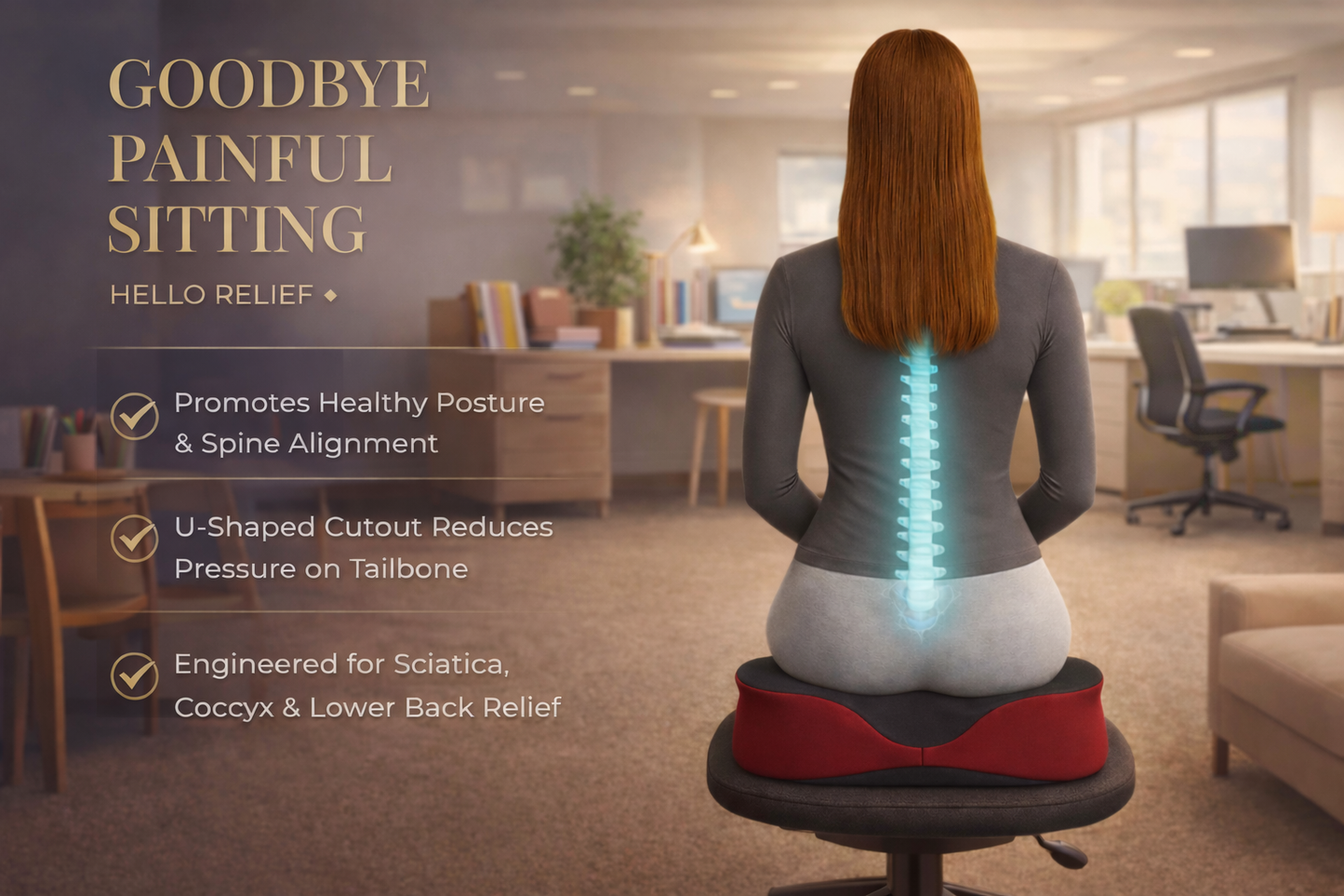 Ergonomic Seat Cushion for Better Posture and All-Day Comfort on Any Chair.