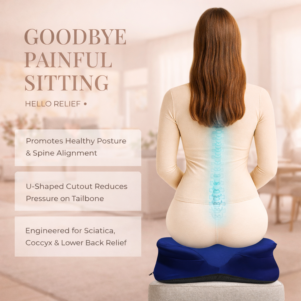 Memory Foam Ergonomic Seat Cushion for Back Pain Relief – Comfort for Work, Gaming, and Long Sitting Hours